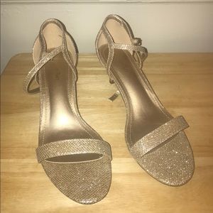 Ladies ankle strap gold heels